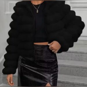 Elegant Black Faux Fur Jacket